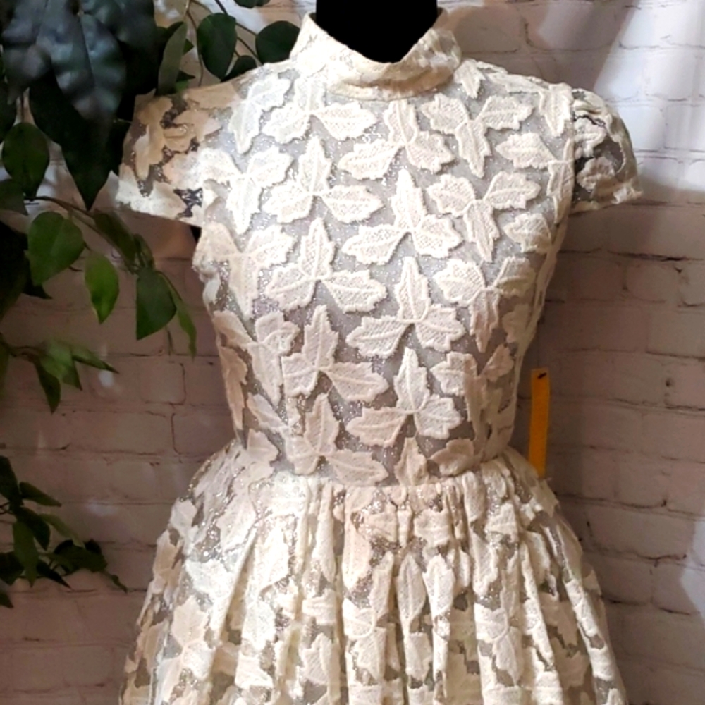 Alice + Olivia Cream Lace Fit-and-Flare Dress - Picture 3 of 16